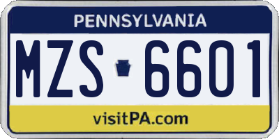 PA license plate MZS6601