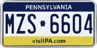 PA license plate MZS6604