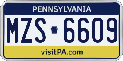 PA license plate MZS6609
