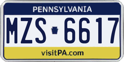 PA license plate MZS6617