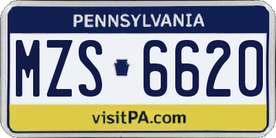 PA license plate MZS6620