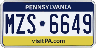 PA license plate MZS6649