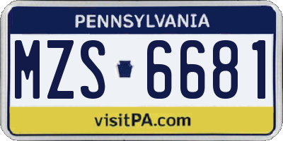 PA license plate MZS6681