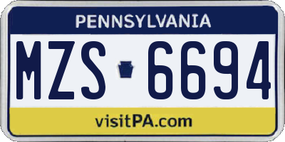 PA license plate MZS6694