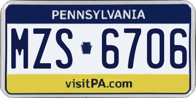 PA license plate MZS6706