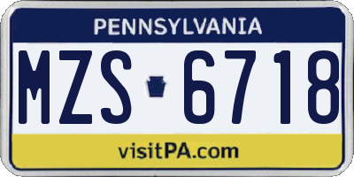 PA license plate MZS6718
