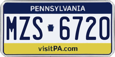 PA license plate MZS6720