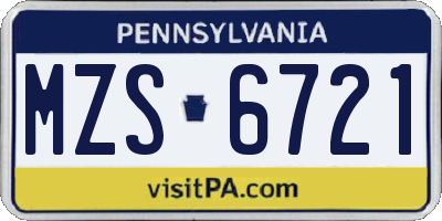 PA license plate MZS6721
