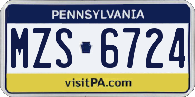 PA license plate MZS6724