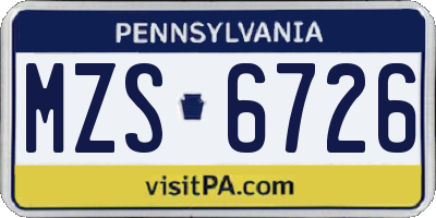 PA license plate MZS6726