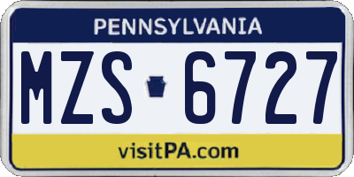 PA license plate MZS6727