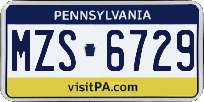 PA license plate MZS6729