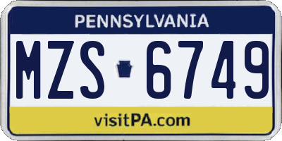PA license plate MZS6749