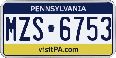 PA license plate MZS6753