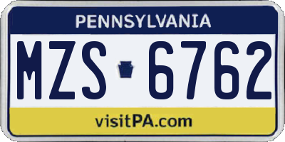PA license plate MZS6762