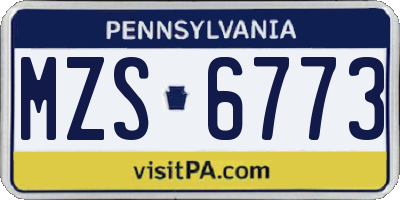 PA license plate MZS6773