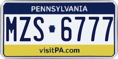 PA license plate MZS6777