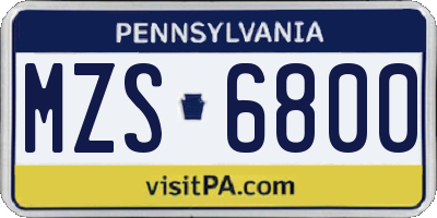 PA license plate MZS6800