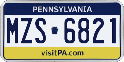 PA license plate MZS6821