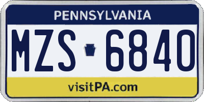 PA license plate MZS6840