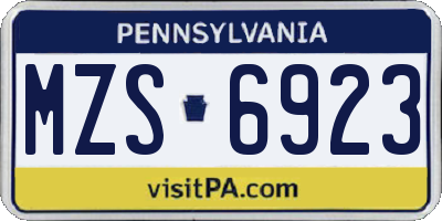 PA license plate MZS6923