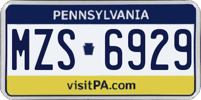 PA license plate MZS6929