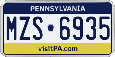 PA license plate MZS6935
