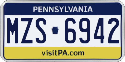 PA license plate MZS6942