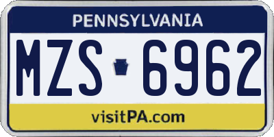 PA license plate MZS6962