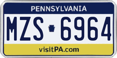 PA license plate MZS6964