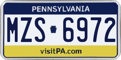 PA license plate MZS6972