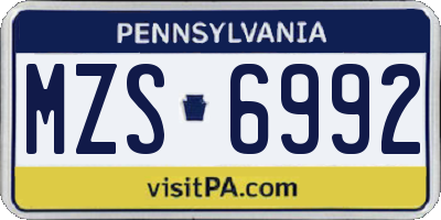PA license plate MZS6992