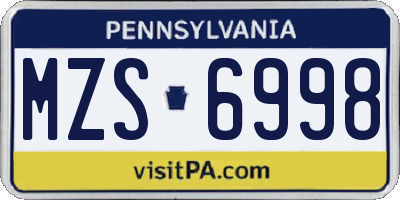 PA license plate MZS6998