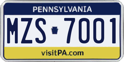 PA license plate MZS7001