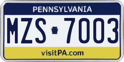 PA license plate MZS7003