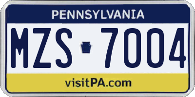 PA license plate MZS7004
