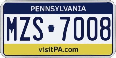 PA license plate MZS7008
