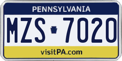 PA license plate MZS7020