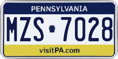 PA license plate MZS7028