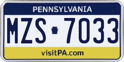 PA license plate MZS7033