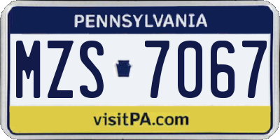 PA license plate MZS7067
