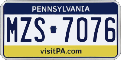 PA license plate MZS7076