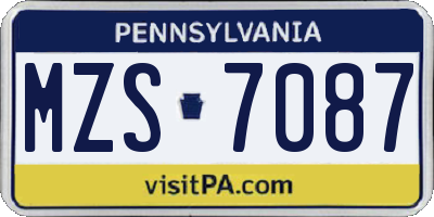 PA license plate MZS7087