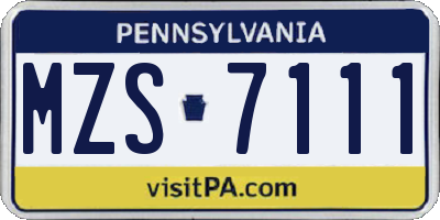 PA license plate MZS7111