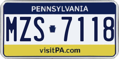 PA license plate MZS7118