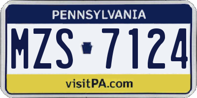 PA license plate MZS7124