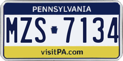PA license plate MZS7134