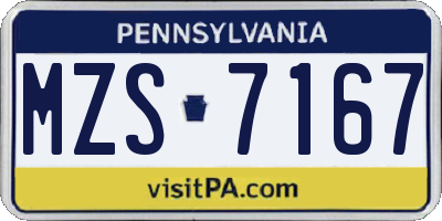 PA license plate MZS7167
