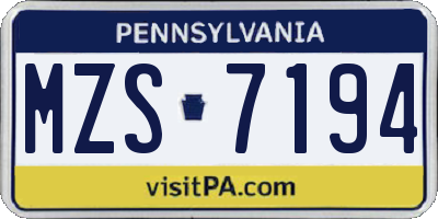PA license plate MZS7194