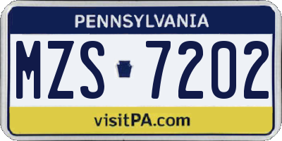 PA license plate MZS7202